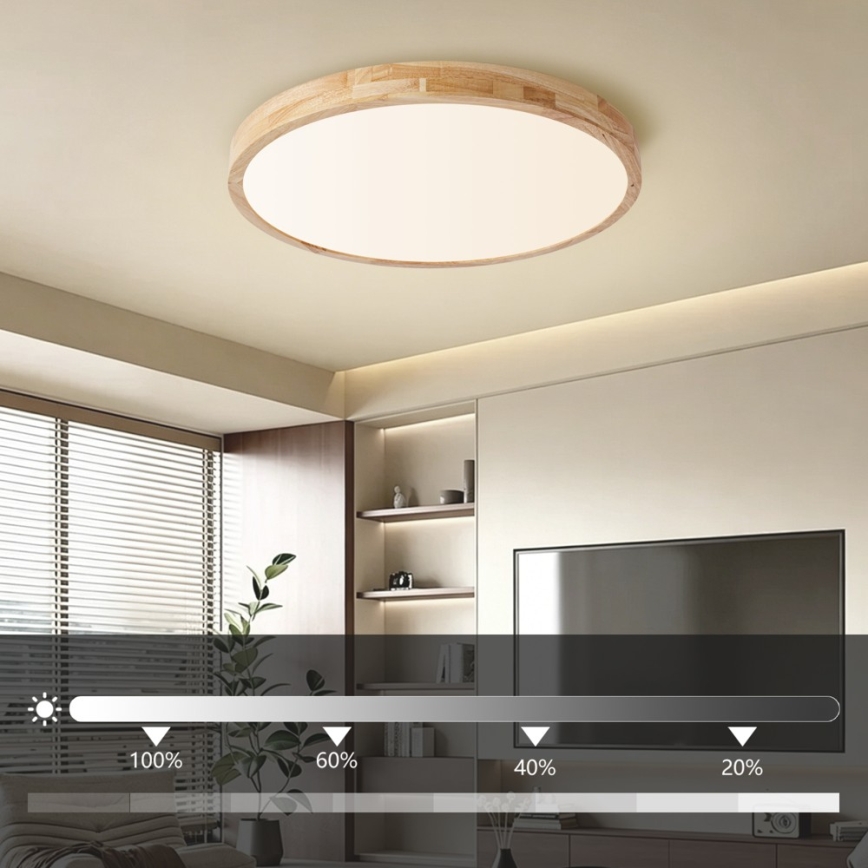 Brilagi - Димируемо LED таванно осветително тяло WOODLINE LED/72W/230V 3000-6000K дъб Ø 60 см + дистанционно управление