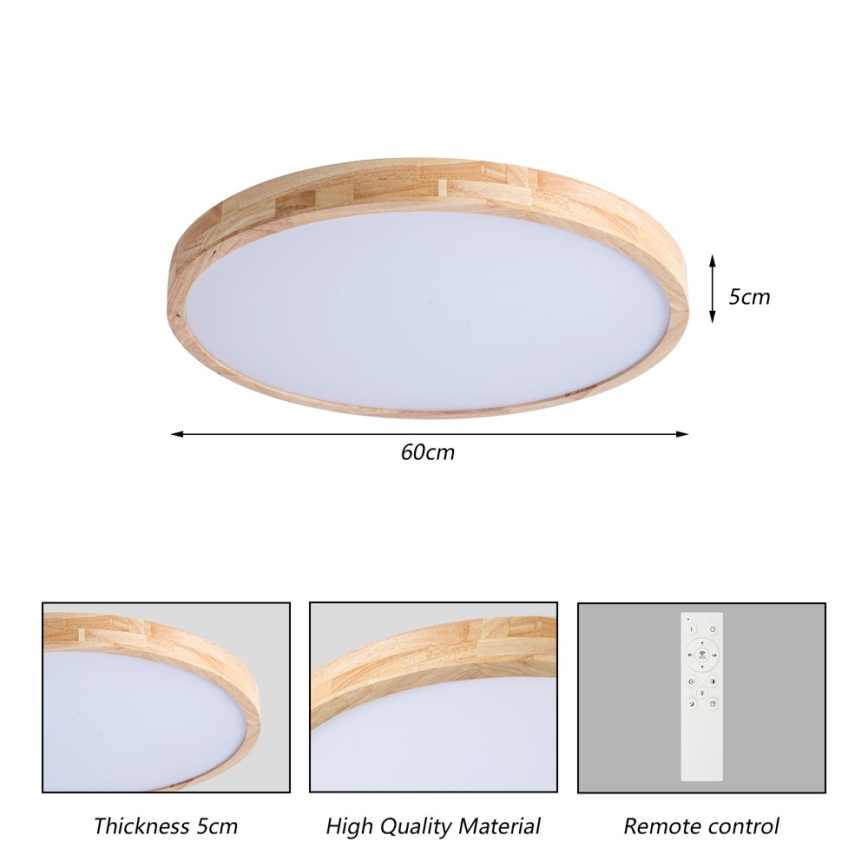 Brilagi - Димируемо LED таванно осветително тяло WOODLINE LED/72W/230V 3000-6000K дъб Ø 60 см + дистанционно управление