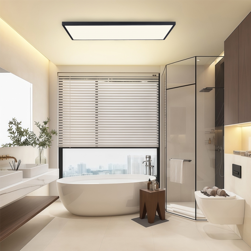 Brilagi - димируемо LED таванно осветително тяло за баня FRAME SMART LED/96W/230V 120x60 cm 3000-6000K IP44 черно + дистанционно управление