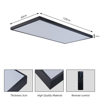 Brilagi - димируемо LED таванно осветително тяло за баня FRAME SMART LED/96W/230V 120x60 cm 3000-6000K IP44 черно + дистанционно управление
