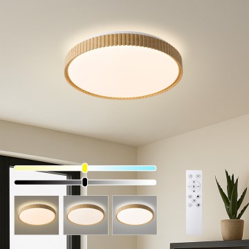 Brilagi - LED Димируемо таванно осветително тяло CORVO LED/72W/230V 3000-6000K с дървен декор пр. 50 см + дистанционно управление