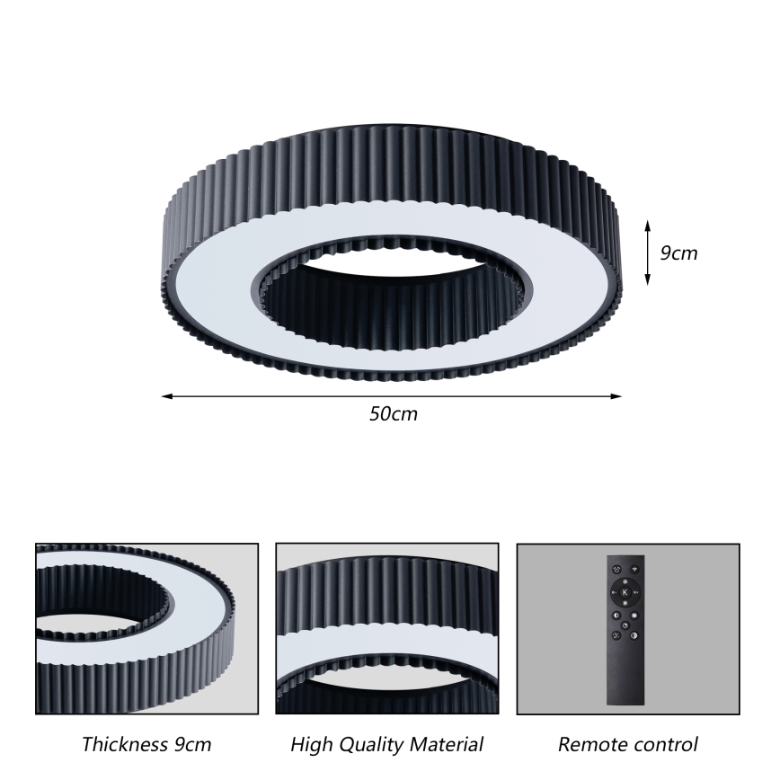 Brilagi - Димируемо таванно LED осветително тяло LUMIX LED/48W/230V 3000-6000K черно диаметър 50 см + дистанционно управление