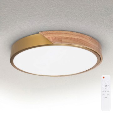 BRILAGI - LED димируемо таванно осветително тяло PILANA LED/48W/230V 3000-6500K дъб/злато Ø 40 см + дистанционно управление