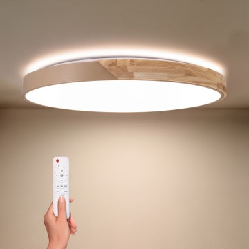 BRILAGI - LED димируемо таванно осветително тяло PILANA LED/72W/230V 3000-6500K дъб/бежово Ø 80 см + дистанционно управление