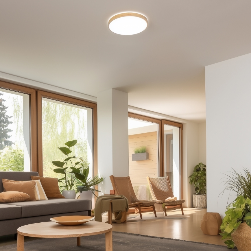 Brilagi - Димируемо таванно LED осветително тяло PINE LED/24W/230V, дървено, Ø 42 cm, 3000-6500K + дистанционно управление