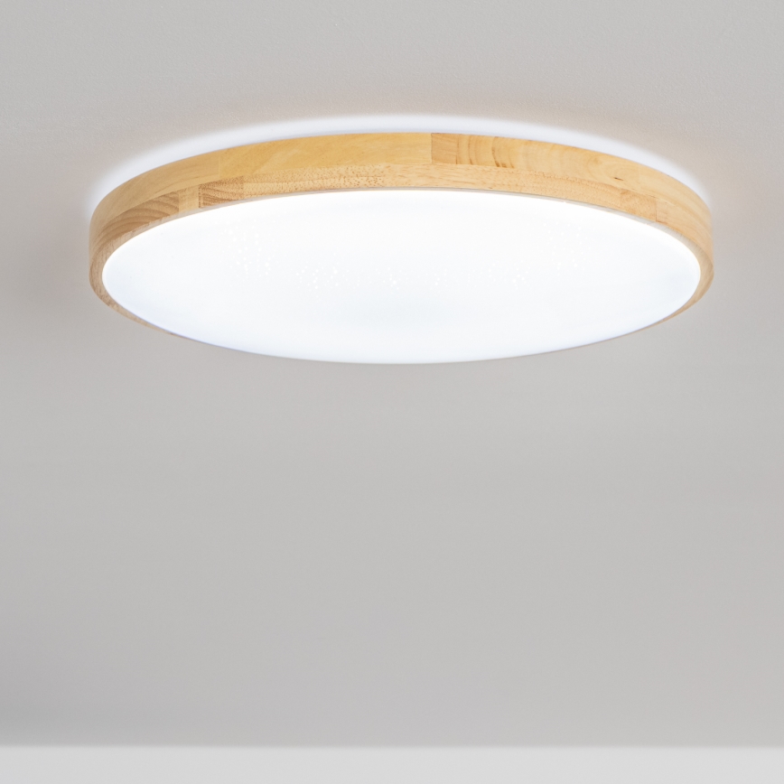 Brilagi - Димируемо таванно LED осветително тяло PINE LED/24W/230V, дървено, Ø 42 cm, 3000-6500K + дистанционно управление