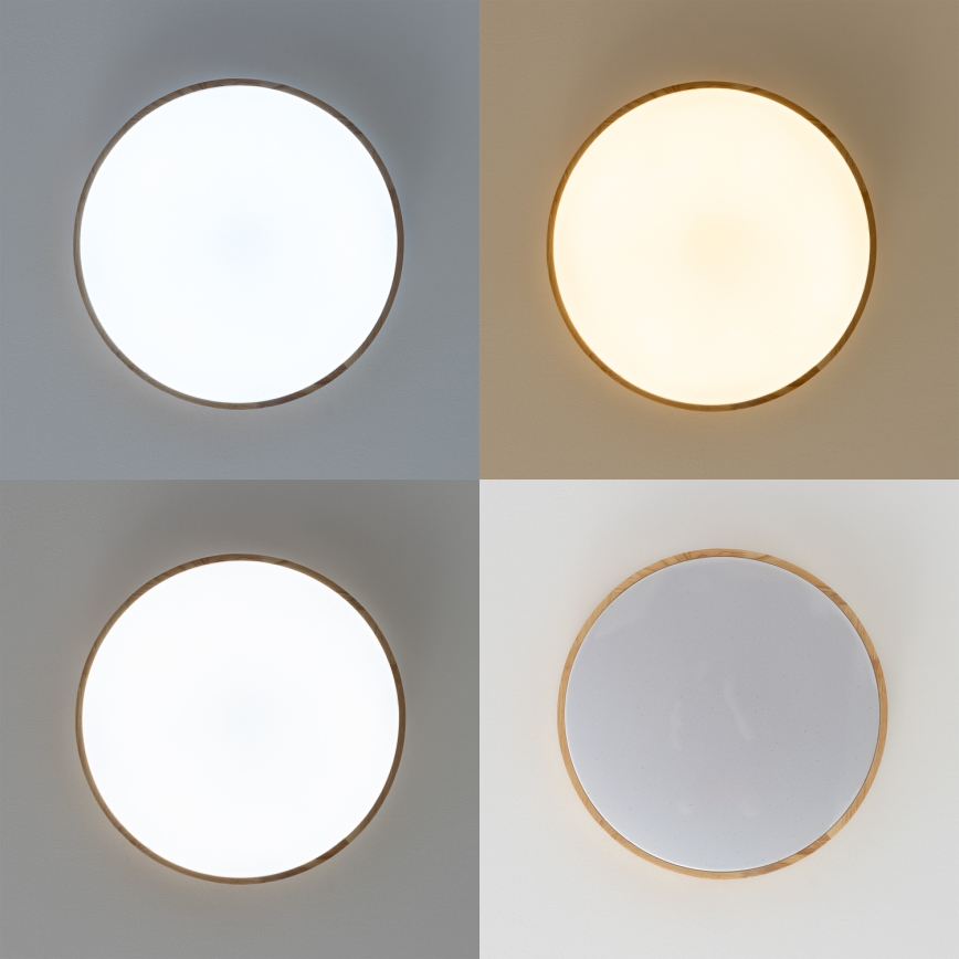 Brilagi - Димируемо таванно LED осветително тяло PINE LED/24W/230V, дървено, Ø 42 cm, 3000-6500K + дистанционно управление