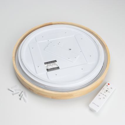 Brilagi - Димируемо таванно LED осветително тяло PINE LED/24W/230V, дървено, Ø 42 cm, 3000-6500K + дистанционно управление