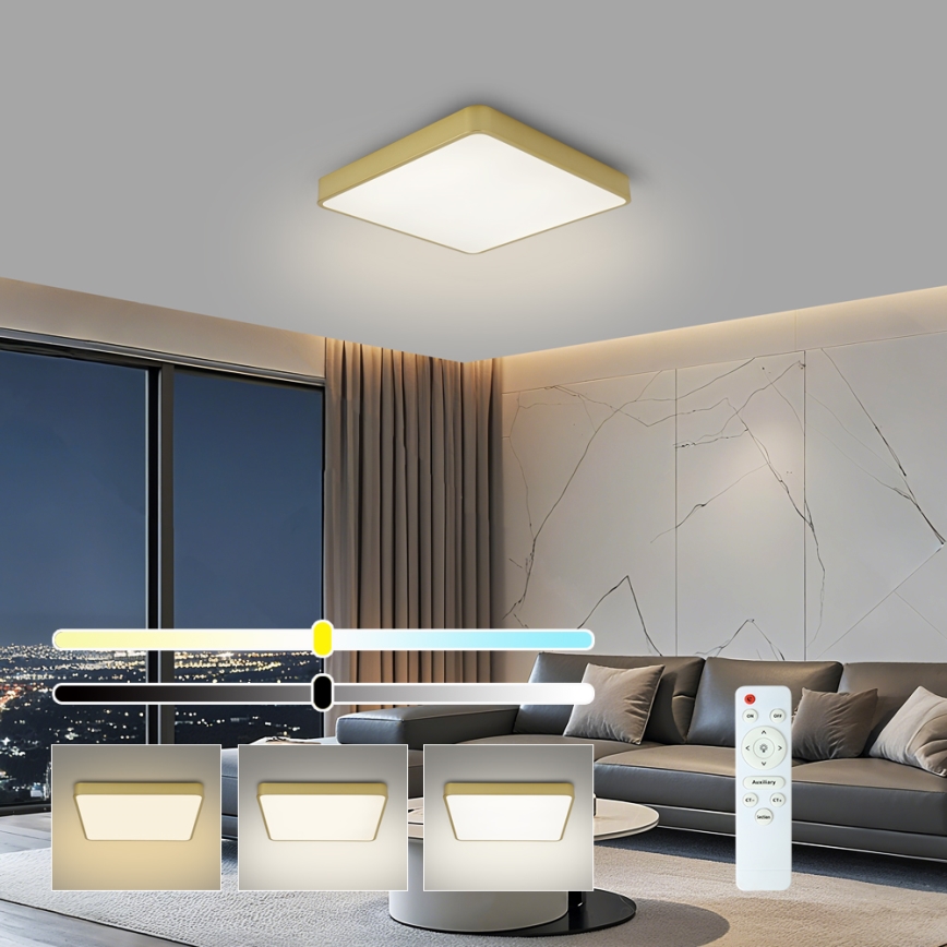 BRILAGI - Димируемо LED таванно осветително тяло POOL SQUARE LED/36W/230V 3000-6000K 40x40 cm златисто + дистанционно управление