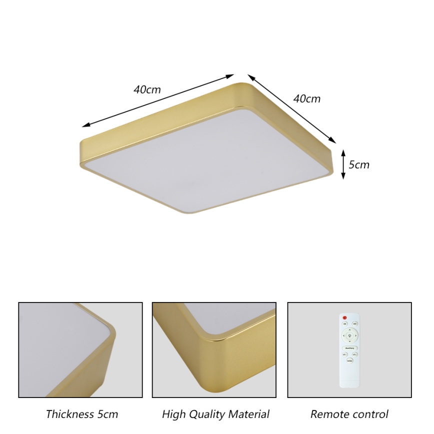 BRILAGI - Димируемо LED таванно осветително тяло POOL SQUARE LED/36W/230V 3000-6000K 40x40 cm златисто + дистанционно управление