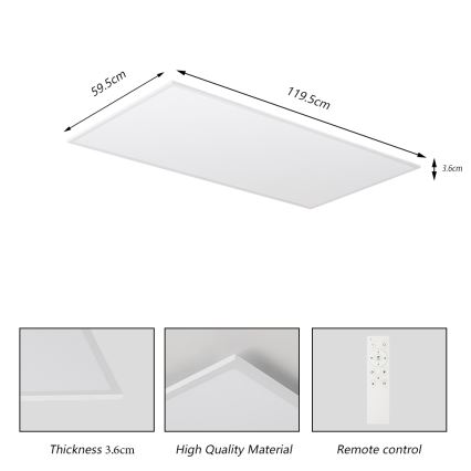 Brilagi - димируемо LED таванно осветително тяло SLIMFRAME LED/80W/230V 120x60 cm 3000-6000K бяло + дистанционно управление