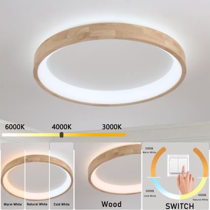 Brilagi - LED таванно осветително тяло FALCON WOOD LED/60W/230V 3000/4000/6000K диаметър 80 см дървесен декор