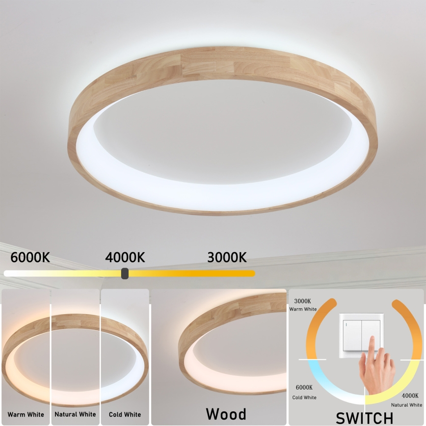 Brilagi - LED таванно осветително тяло FALCON WOOD LED/60W/230V 3000/4000/6000K диаметър 80 см дървесен декор