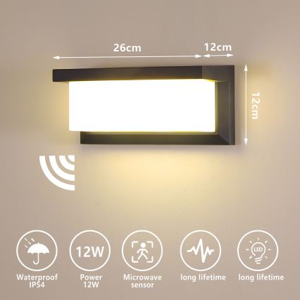 Brilagi - LED Екстериорен аплик със сензор BRICKY LED/12W/230V антрацит IP54
