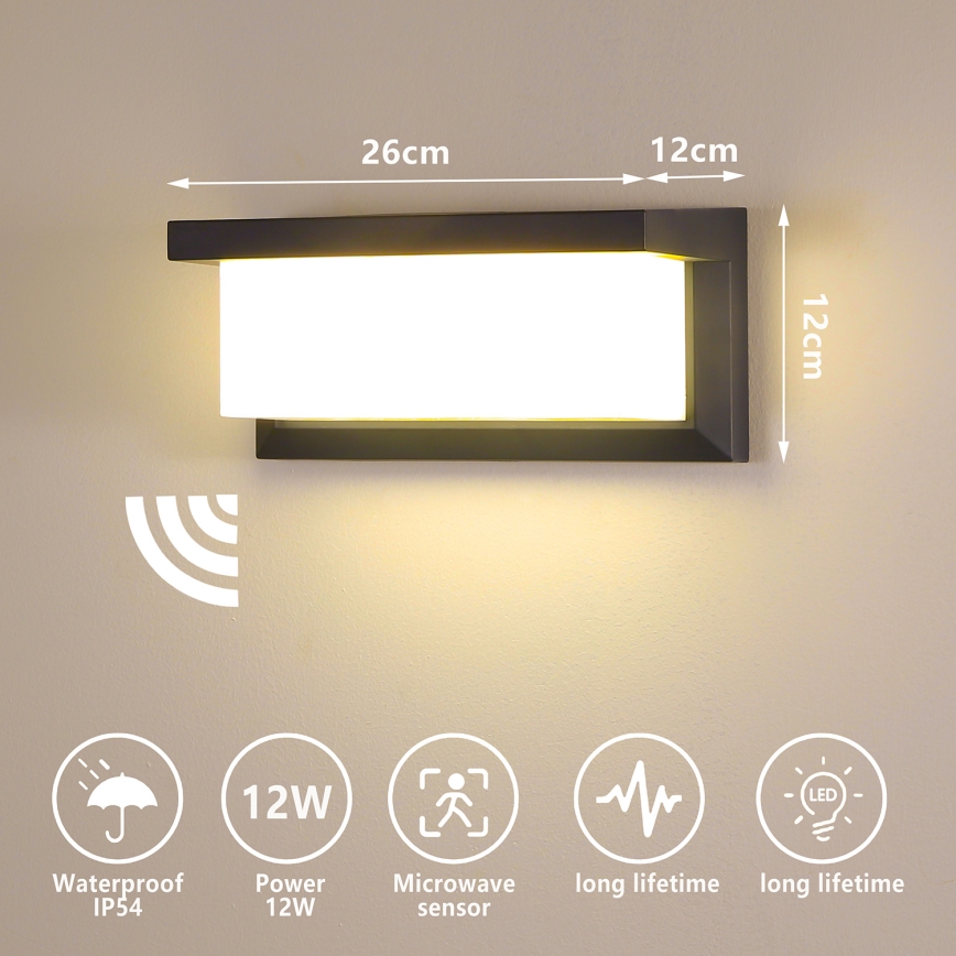 Brilagi - LED Екстериорен аплик със сензор BRICKY LED/12W/230V антрацит IP54