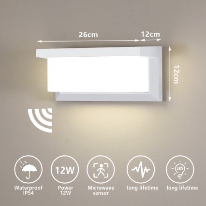 Brilagi - LED Екстериорен аплик със сензор BRICKY LED/12W/230V бял IP54