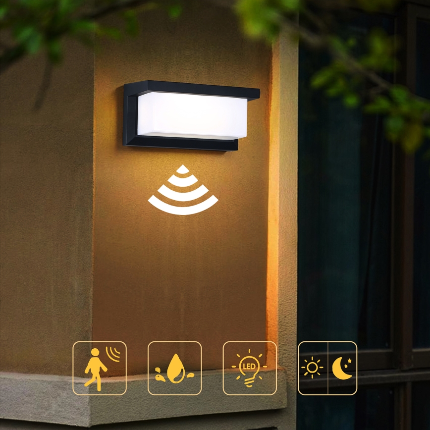 Brilagi - LED Екстериорен аплик със сензор BRICKY LED/12W/230V черен IP54