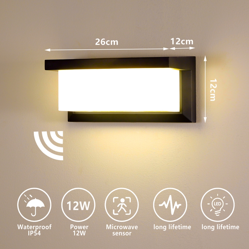 Brilagi - LED Екстериорен аплик със сензор BRICKY LED/12W/230V черен IP54