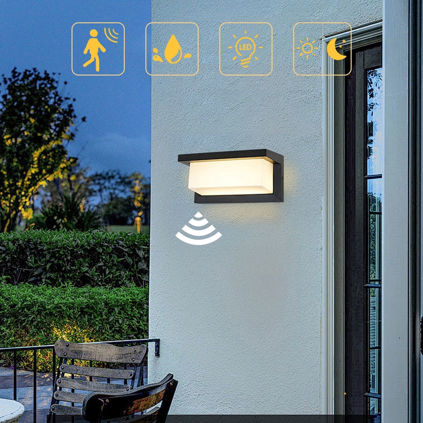 Brilagi - LED Екстериорен аплик със сензор BRICKY LED/12W/230V черен IP54