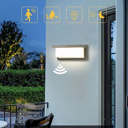 Brilagi - LED Екстериорен аплик със сензор BRICKY LED/12W/230V сив IP54