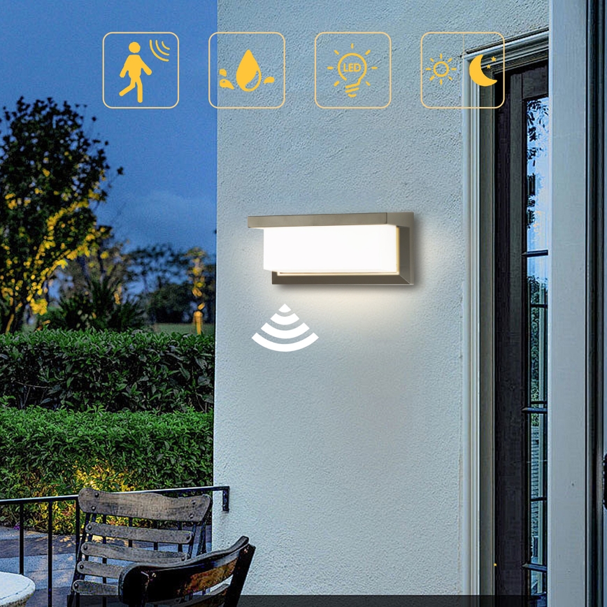 Brilagi - LED Екстериорен аплик със сензор BRICKY LED/12W/230V сив IP54