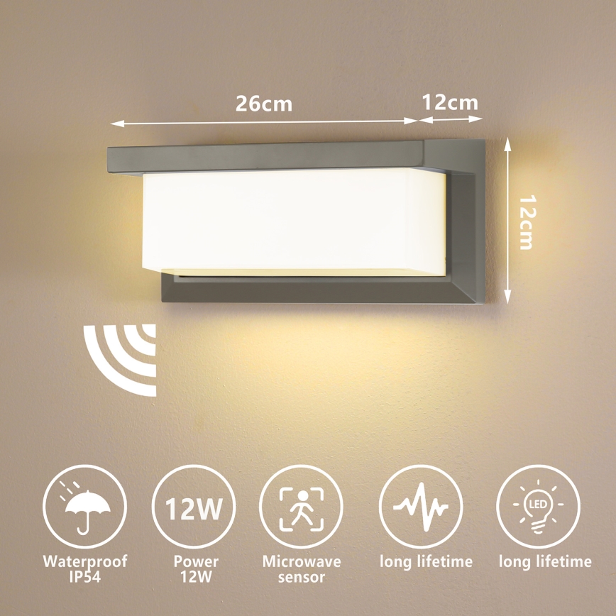 Brilagi - LED Екстериорен аплик със сензор BRICKY LED/12W/230V сив IP54