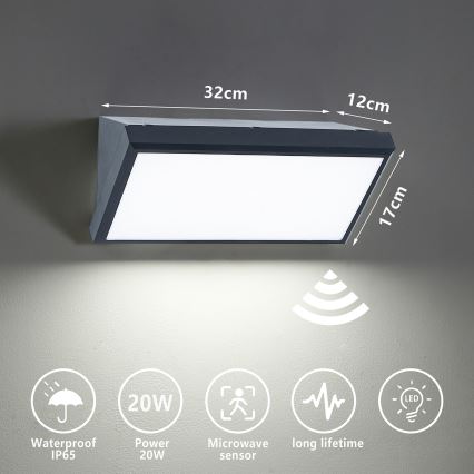 Brilagi - LED Екстериорен аплик със сензор TRIANGLE LED/20W/230V антрацит IP65