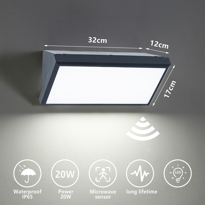 Brilagi - LED Екстериорен аплик със сензор TRIANGLE LED/20W/230V антрацит IP65