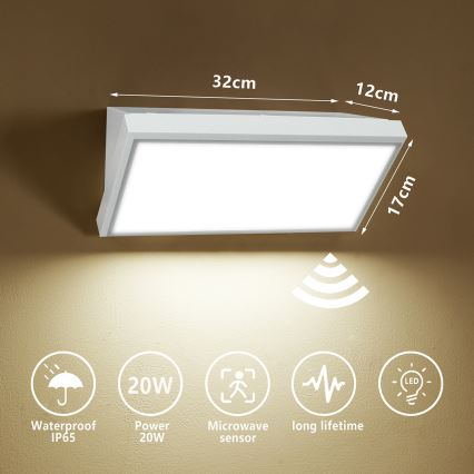 Brilagi - LED Екстериорен аплик със сензор TRIANGLE LED/20W/230V бял IP65
