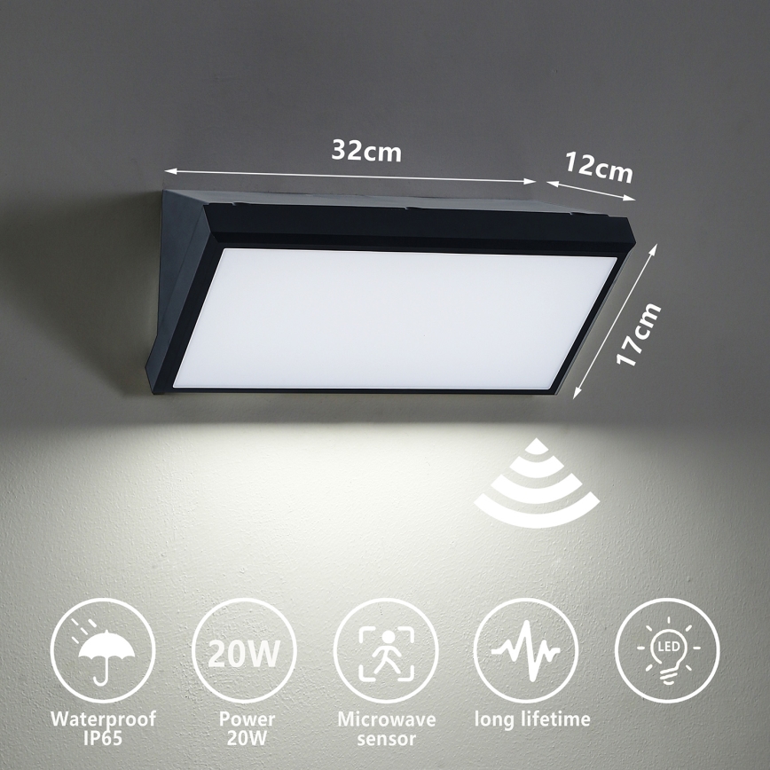 Brilagi - LED Екстериорен аплик със сензор TRIANGLE LED/20W/230V черен IP65