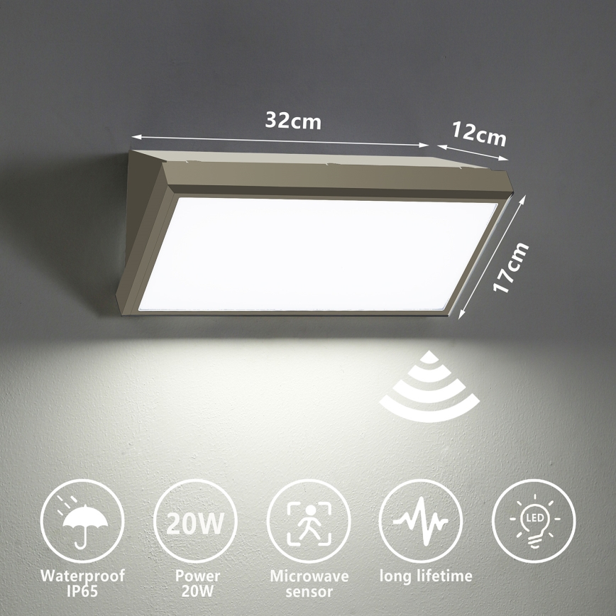 Brilagi - LED Екстериорен аплик със сензор TRIANGLE LED/20W/230V сив IP65