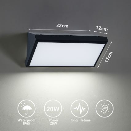 Brilagi - LED Екстериорен аплик TRIANGLE LED/20W/230V черен IP65