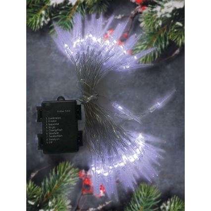 Brilagi - LED Екстериорни Коледни лампички 50xLED/8 функции/3xAA 8м IP44 студено бели