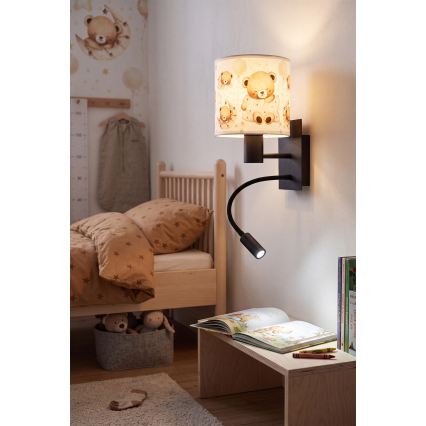 Brilagi - LED гъвкава детска стенна лампа BOBO 1xE27/25W/230V + LED/3W черна/бяла/с мечета