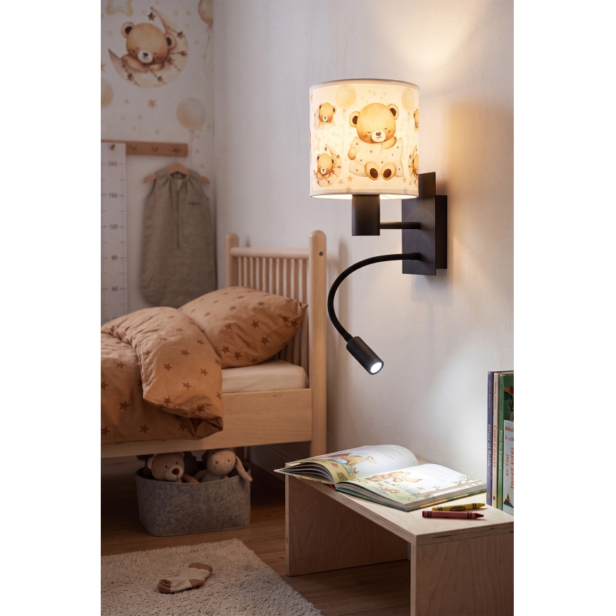 Brilagi - LED гъвкава детска стенна лампа BOBO 1xE27/25W/230V + LED/3W черна/бяла/с мечета