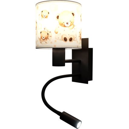 Brilagi - LED гъвкава детска стенна лампа BOBO 1xE27/25W/230V + LED/3W черна/бяла/с мечета