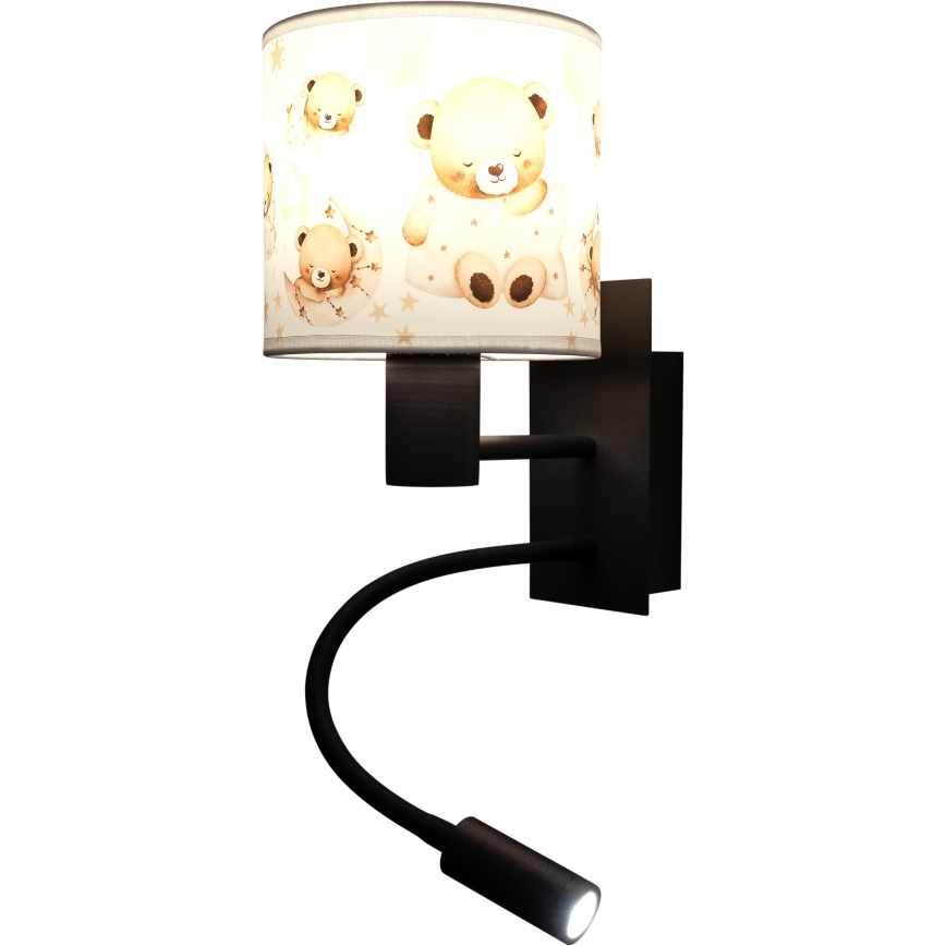 Brilagi - LED гъвкава детска стенна лампа BOBO 1xE27/25W/230V + LED/3W черна/бяла/с мечета