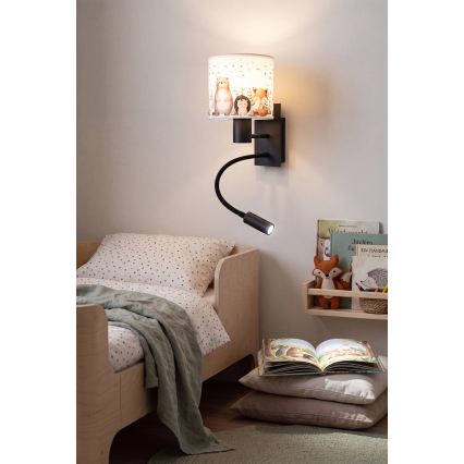 Brilagi - LED Детска гъвкава стенна лампа BOBO 1xE27/25W/230V + LED/3W черна/бяла/с животински мотиви