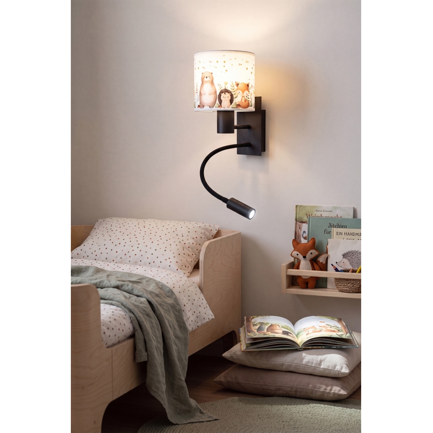 Brilagi - LED Детска гъвкава стенна лампа BOBO 1xE27/25W/230V + LED/3W черна/бяла/с животински мотиви