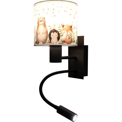 Brilagi - LED Детска гъвкава стенна лампа BOBO 1xE27/25W/230V + LED/3W черна/бяла/с животински мотиви