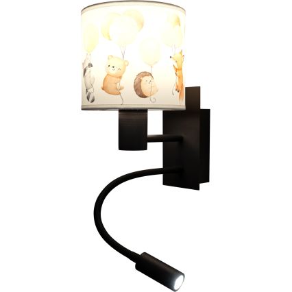 Brilagi - LED детска гъвкава стенна лампа BOBO 1xE27/25W/230V + LED/3W черна/бяла/с животински мотиви