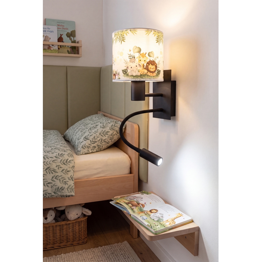 BRILAGI - LED детска гъвкава стенна лампа BOBO 1xE27/25W/230V + LED/3W черна/бяла/зелена/джунгла