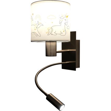 Brilagi - LED детска гъвкава стенна лампа BOBO 1xE27/25W/230V + LED/3W матов хром/бял/единорози