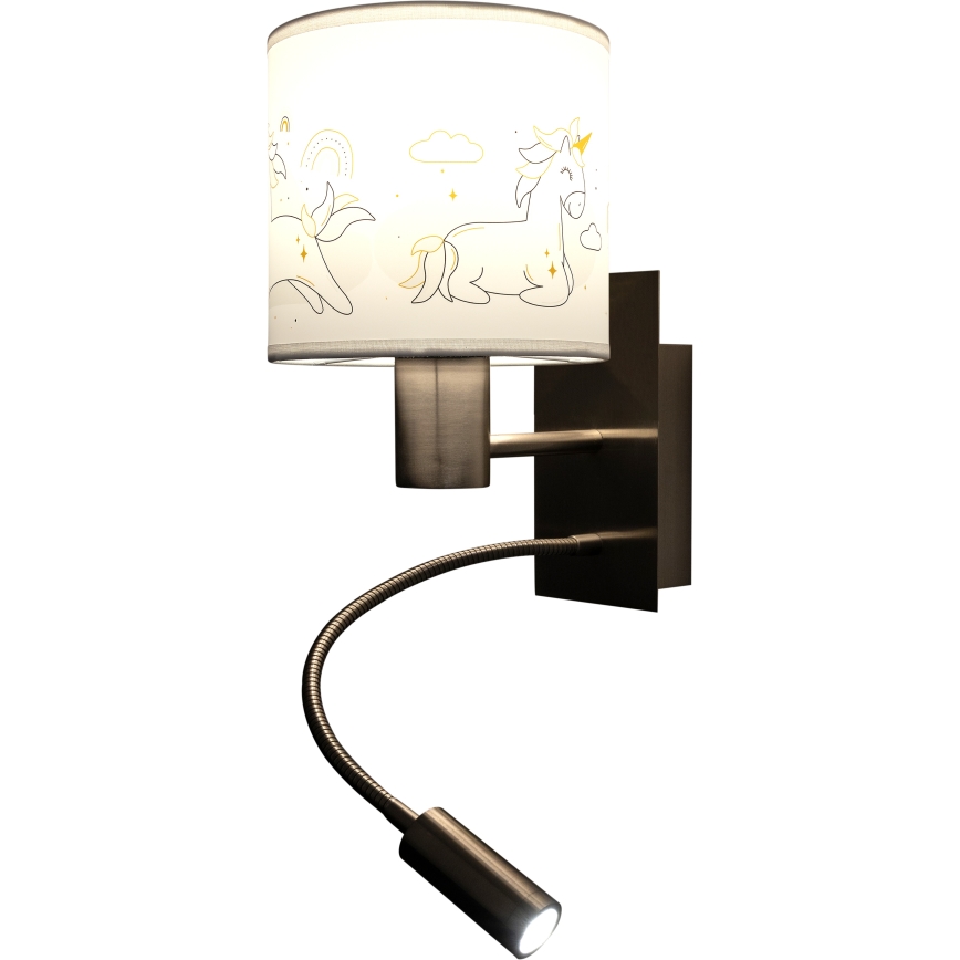 Brilagi - LED детска гъвкава стенна лампа BOBO 1xE27/25W/230V + LED/3W матов хром/бял/единорози