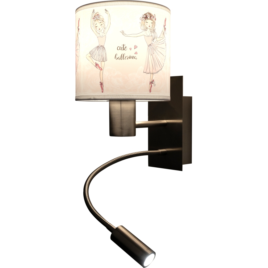 Brilagi - LED детска гъвкава стенна лампа BOBO 1xE27/25W/230V + LED/3W матов хром/бял/розов/балерини