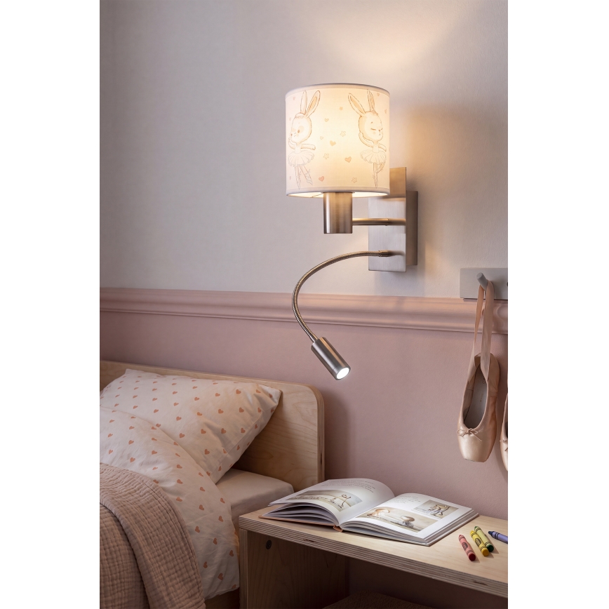 Brilagi - LED Детска гъвкава стенна лампа BOBO 1xE27/25W/230V + LED/3W матов хром/бяла/зайчета