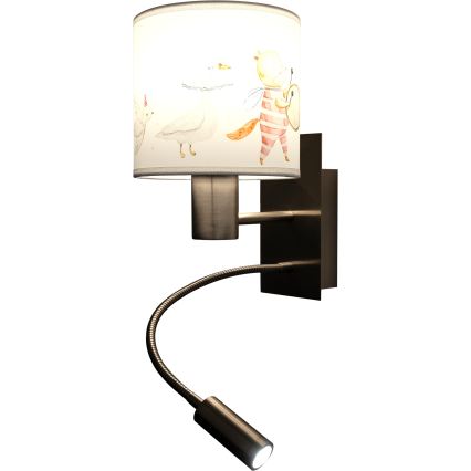Brilagi - LED детска гъвкава стенна лампа BOBO 1xE27/25W/230V + LED/3W матов хром/бяла/с животински мотиви
