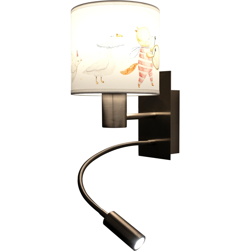 Brilagi - LED детска гъвкава стенна лампа BOBO 1xE27/25W/230V + LED/3W матов хром/бяла/с животински мотиви