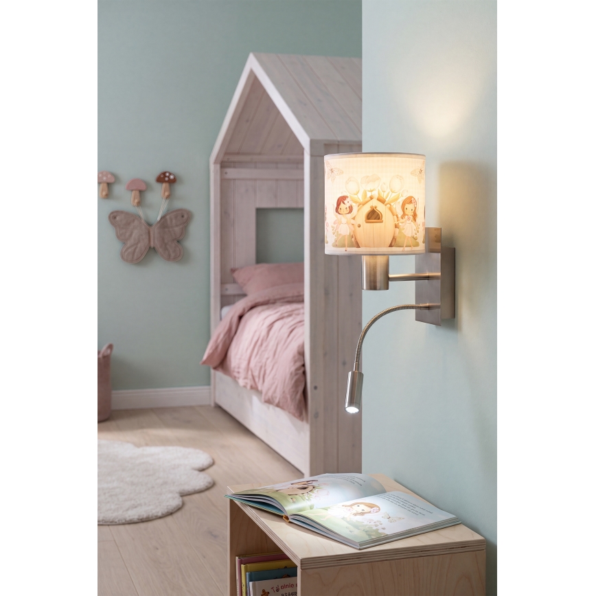 Brilagi - LED гъвкава детска настенна лампа BOBO 1xE27/25W/230V + LED/3W матов хром/бяла/розова/феи