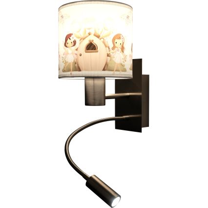 Brilagi - LED гъвкава детска настенна лампа BOBO 1xE27/25W/230V + LED/3W матов хром/бяла/розова/феи
